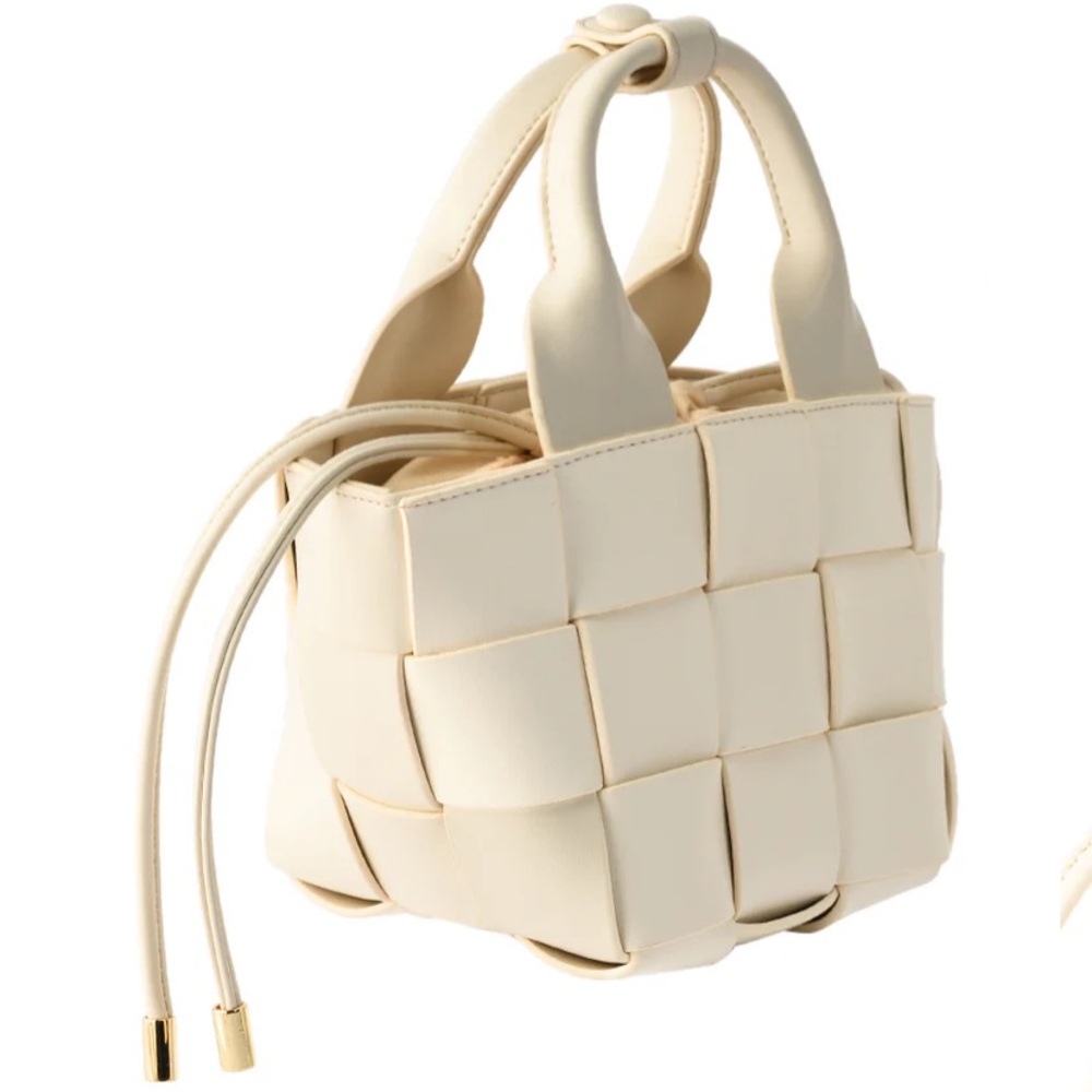 Woven Faux Leather Bag with Removable Strap and Pouch - Picture 4 of 10